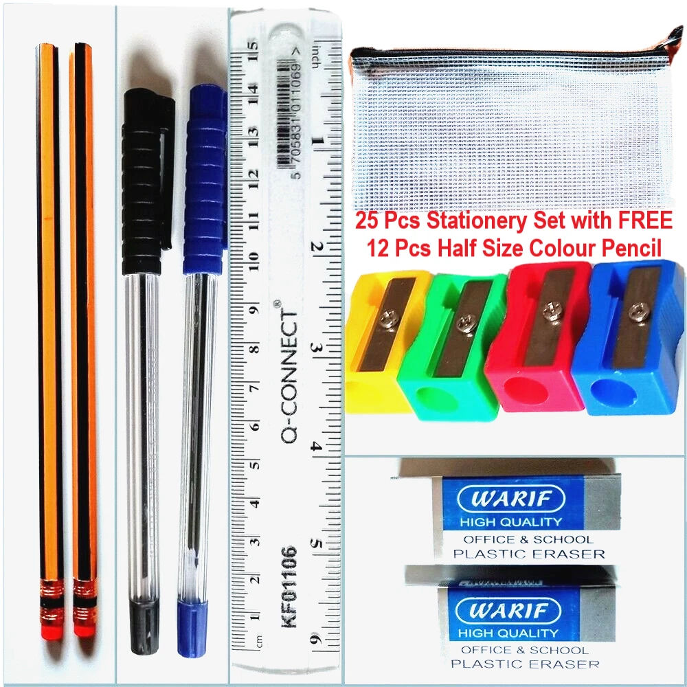 Ultimate Back to School Stationery Set: Pen, Pencil, Eraser, Ruler & Case