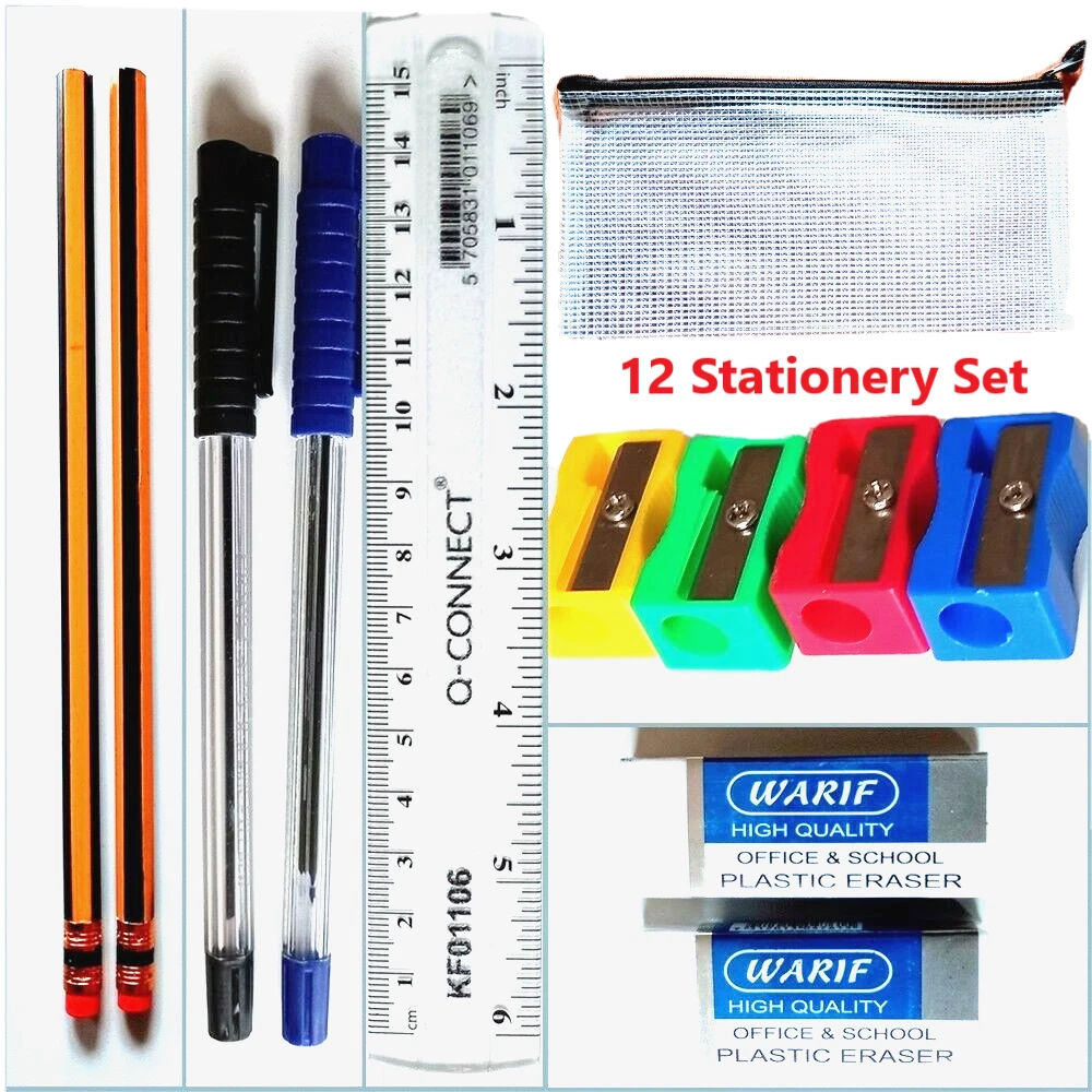 Ultimate Back to School Stationery Set: Pen, Pencil, Eraser, Ruler & Case